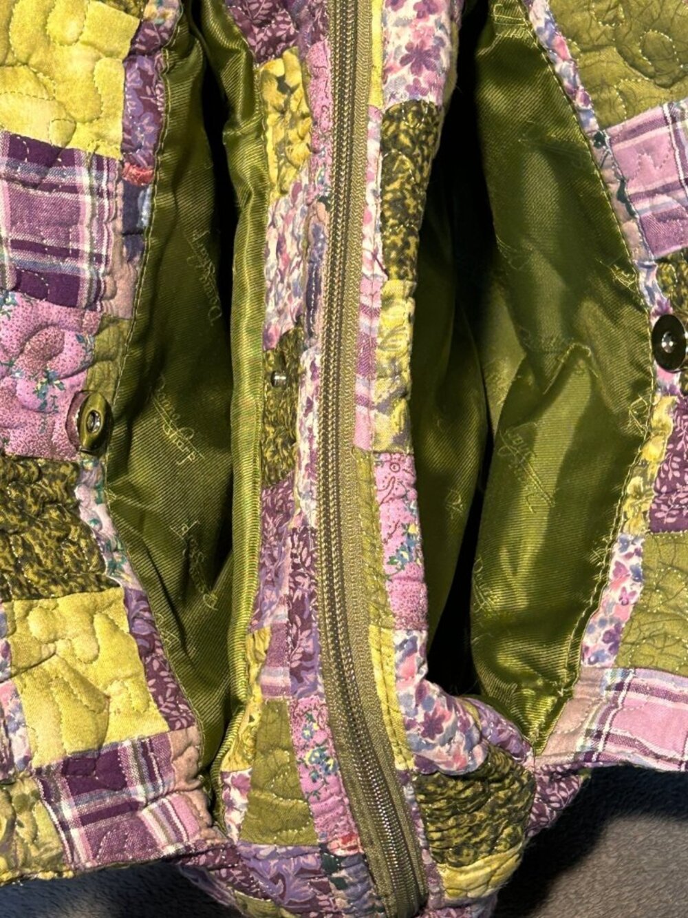 Donna Sharp Tote Green Purple Leah Patchwork Quilted Shoulder Handbag Pristine - Picture 5 of 5